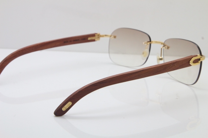 Wholesale High-end brand Carter T8100624 Original Wood Rimless 18K Gold Sunglasses in Silver Brown Lens