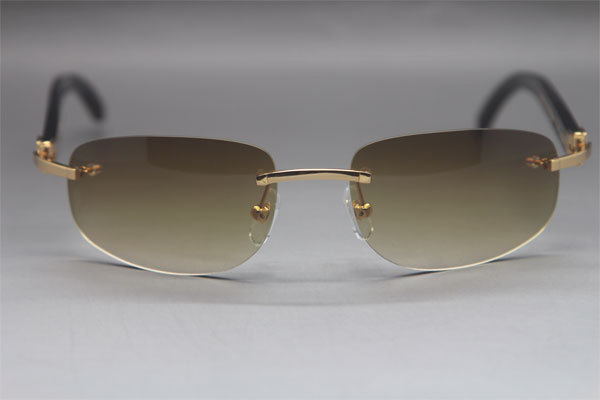 Wholesale High-end brand Cartier Rimless Original Black Buffalo Horn 3524011 Sunglasses In Gold Brown Lens