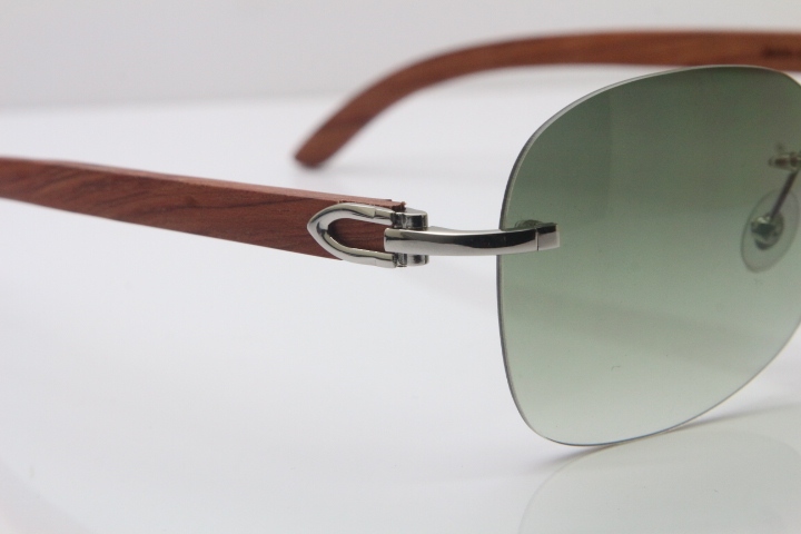 Wholesale High-end brand Carter T8100907 Original Rimless Carved Wood Trimming Lens T8100908 Sunglasses In Gold Brown Lens