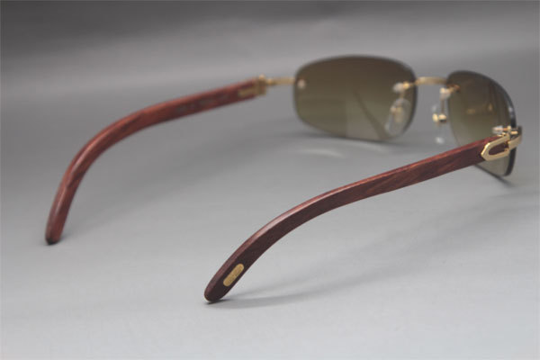 Cartier 3524011 Rimless Carved Wood Trimming Lens Sunglasses in Gold Brown Lens Hot