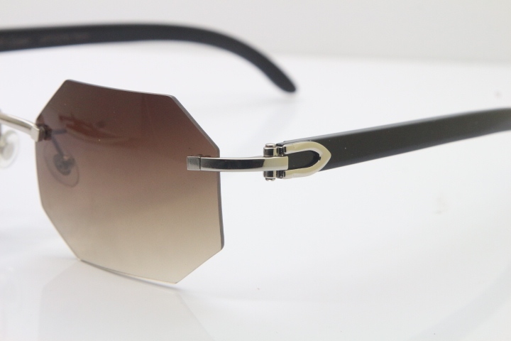 Wholesale High-end brand Carter T8307002 Original Rimless Black  Buffalo Horn Sunglasses in Gold Brown Lens Hot