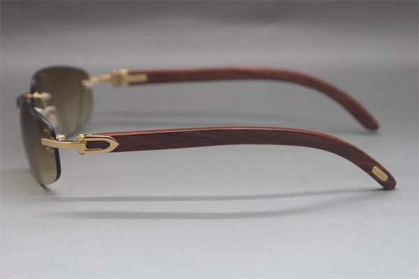 Cartier 3524011 Rimless Carved Wood Trimming Lens Sunglasses in Gold Brown Lens Hot