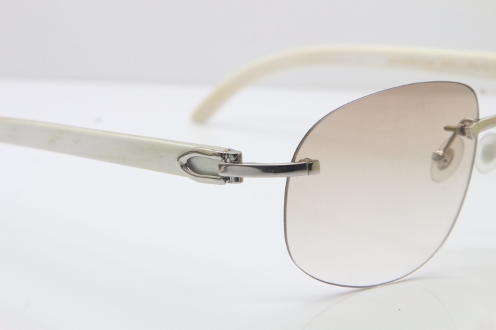 Wholesale High-end brand Cartier T8100928 Rimless Original White Buffalo Horn Sunglasses in 18K Gold Brown Lens Hot