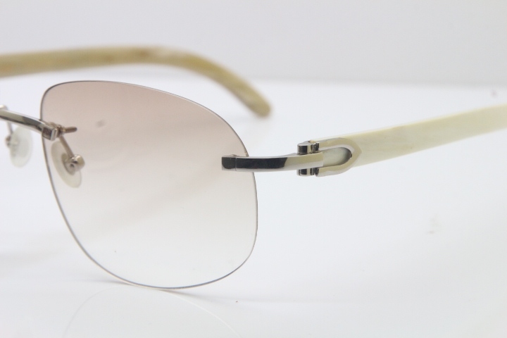 Wholesale High-end brand Cartier T8100928 Rimless Original White Buffalo Horn Sunglasses in 18K Gold Brown Lens Hot