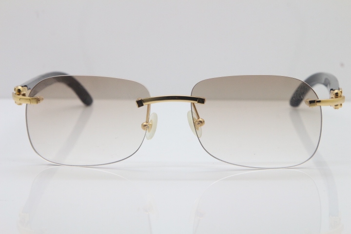 Wholesale High-end brand Carter T8100624 Original Rimless Black Buffalo Horn Sunglasses in Gold Brown Lens Hot