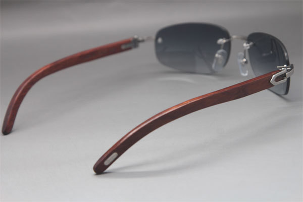 Cartier 3524011 Rimless Carved Wood Trimming Lens Sunglasses in Gold Brown Lens Hot