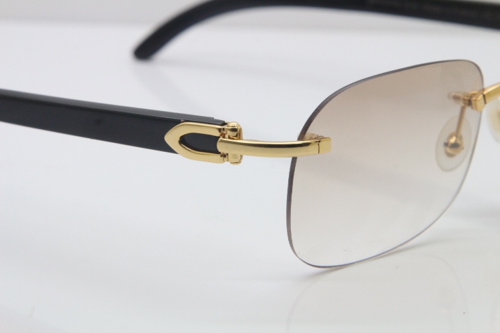 Wholesale High-end brand Carter T8100624 Original Rimless Black Buffalo Horn Sunglasses in Gold Brown Lens Hot