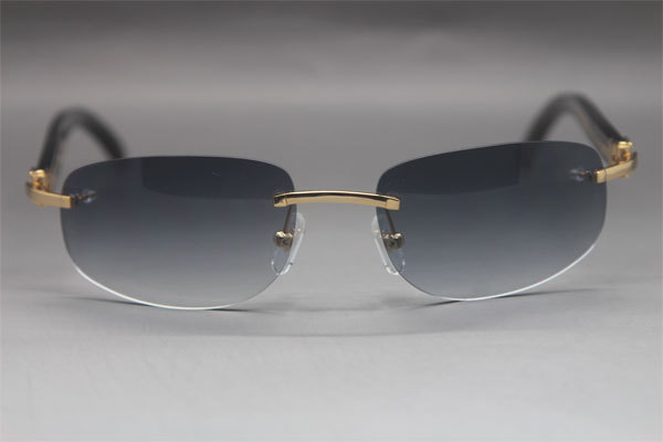 Wholesale High-end brand Cartier Rimless Original Black Buffalo Horn 3524011 Sunglasses In Gold Brown Lens