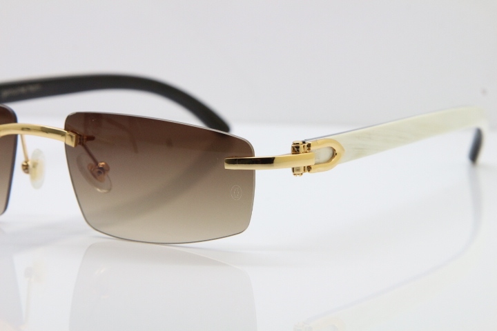 Wholesale High-end brand Carter T8100926 Rimless Black Mix White Buffalo Horn Sunglasses in Gold Brown Lens Hot