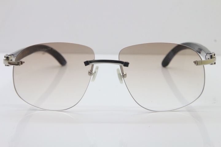 Wholesale High-end brand Cartier T8100928 Rimless Black Mix White Buffalo Horn Sunglasses in Gold Brown Lens Hot