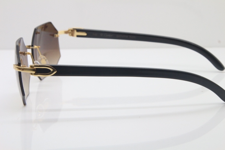 Wholesale High-end brand Carter T8307002 Original Rimless Black  Buffalo Horn Sunglasses in Gold Brown Lens Hot