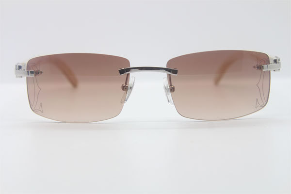 Wholesale High-end brand Cartier Rimless Original White Genuine horn CT3524012A Sunglasses in Gold Brown Lens Size:56 Hot