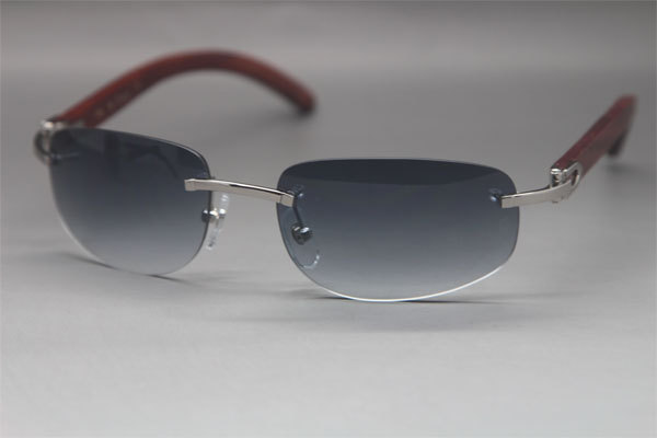 Cartier 3524011 Rimless Carved Wood Trimming Lens Sunglasses in Gold Brown Lens Hot