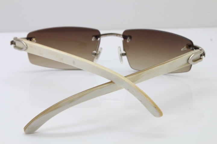 Wholesale High-end brand Carter T8100926 Rimless White Buffalo Horn Sunglasses in Gold Brown Lens Hot