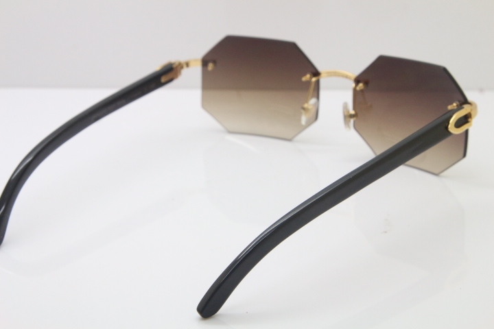 Wholesale High-end brand Carter T8307002 Original Rimless Black  Buffalo Horn Sunglasses in Gold Brown Lens Hot