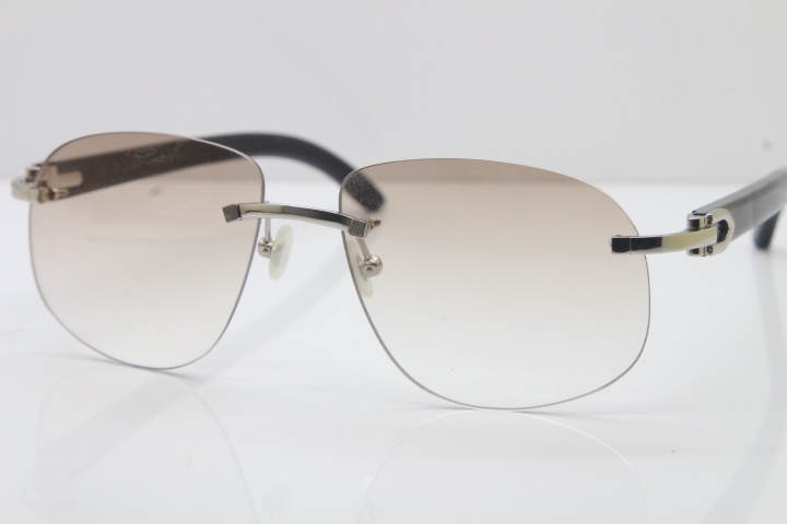 Wholesale High-end brand Cartier T8100928 Rimless Original Black Buffalo Horn Sunglasses in 18K Gold Brown Lens Hot