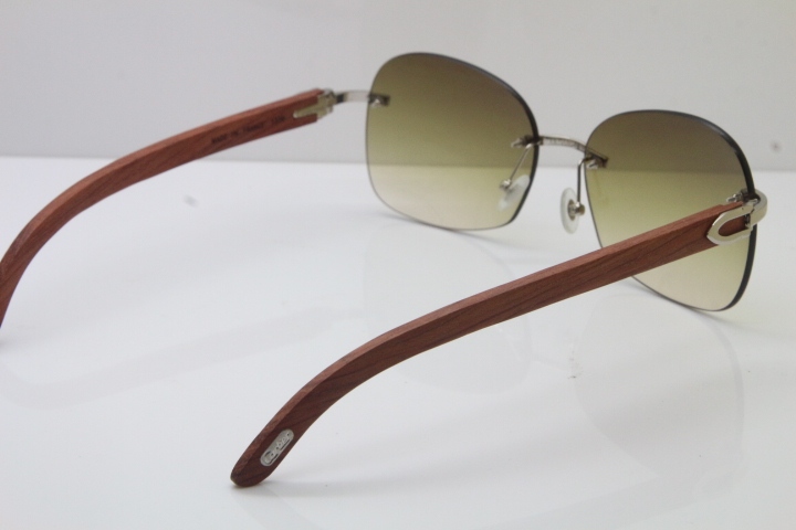 Wholesale High-end brand Carter T8100907 Original Rimless Carved Wood Trimming Lens T8100908 Sunglasses In Gold Brown Lens