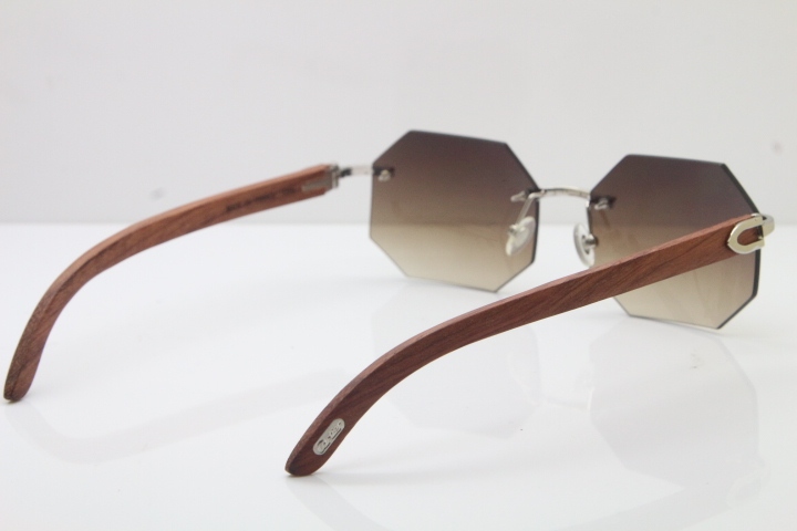 Rimless Hardware Wholesale High-end brand Carter T8307002 Original Rimless Wood Sunglasses in Gold Brown Lens Hot