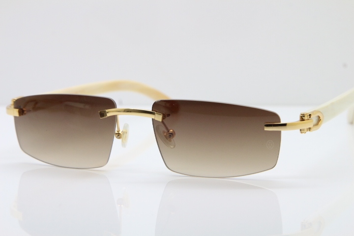 Wholesale High-end brand Carter T8100926 Rimless White Buffalo Horn Sunglasses in Gold Brown Lens Hot