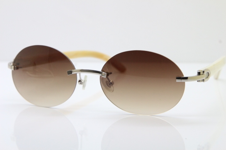 Wholesale High-end brand Carter T8307003 Rimless Original White Buffalo Horn luxury brand Sunglasses in Gold Brown Lens