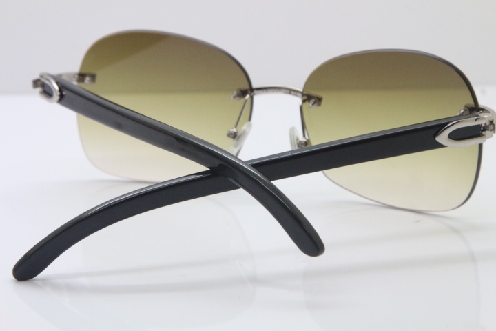 Wholesale High-end brand Carter T8100907 Rimless Original Black Buffalo Horn Sunglasses In Gold Brown Lens