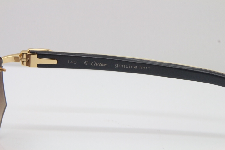 Wholesale High-end brand Carter T8307002 Original Rimless Black White Buffalo Horn Sunglasses in Gold Brown Lens Hot