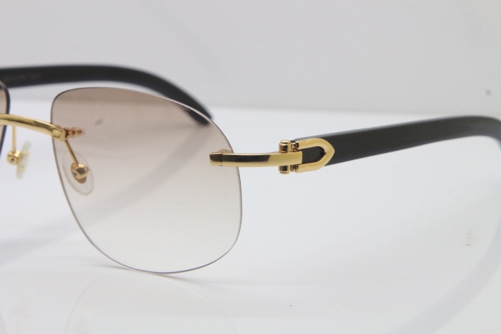 Wholesale High-end brand Cartier T8100928 Rimless Original Black Buffalo Horn Sunglasses in 18K Gold Brown Lens Hot