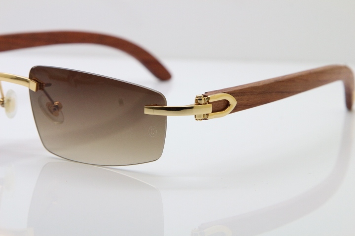 Decor Wood frame Rimless T8100926 gold wood glasses frames sunglasses men luxury brand