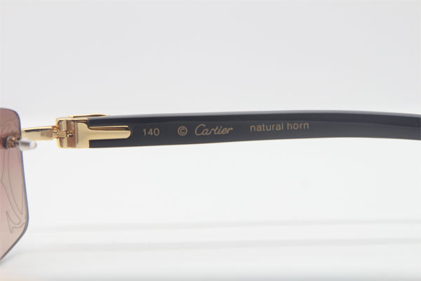 Cartier Rimless Original Black Buffalo Horn 3524012A Sunglasses In Gold Brown Lens Size：56 Hot