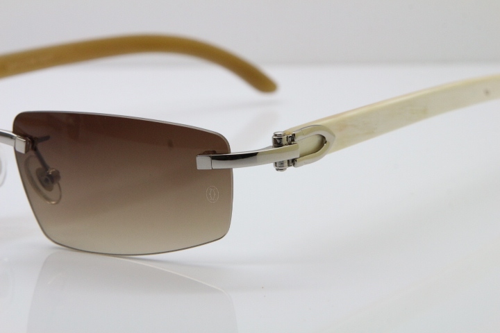 Wholesale High-end brand Carter T8100926 Rimless White Buffalo Horn Sunglasses in Gold Brown Lens Hot