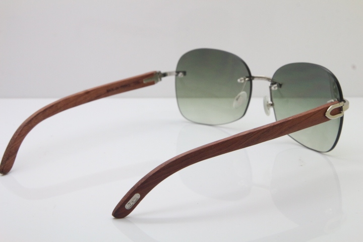 Wholesale High-end brand Carter T8100907 Original Rimless Carved Wood Trimming Lens T8100908 Sunglasses In Gold Brown Lens