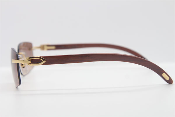 Cartier 3524012A Rimless Carved Wood Trimming Lens Sunglasses in Gold Brown Lens Hot Size：56 Hot