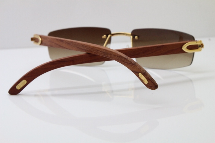 Decor Wood frame Rimless T8100926 gold wood glasses frames sunglasses men luxury brand