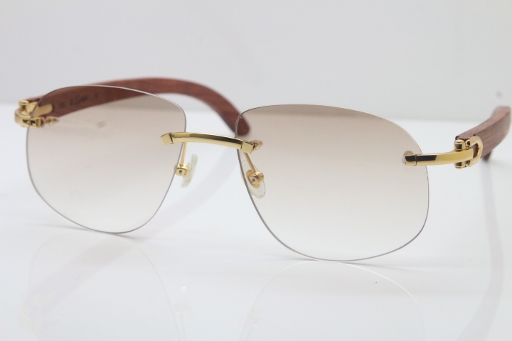 Women Cartier Rimless T8100928 wood Sunglasses luxury brand Glasses designer aviator sun glasses