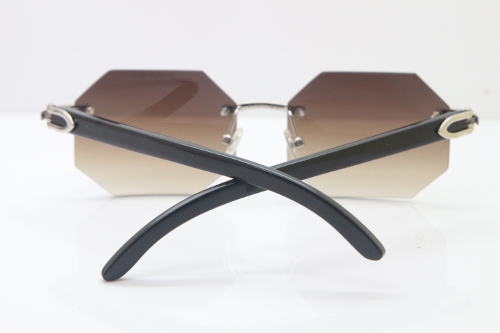 Wholesale High-end brand Carter T8307002 Original Rimless Black  Buffalo Horn Sunglasses in Gold Brown Lens Hot