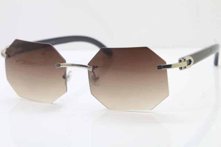 Wholesale High-end brand Carter T8307002 Original Rimless Black  Buffalo Horn Sunglasses in Gold Brown Lens Hot