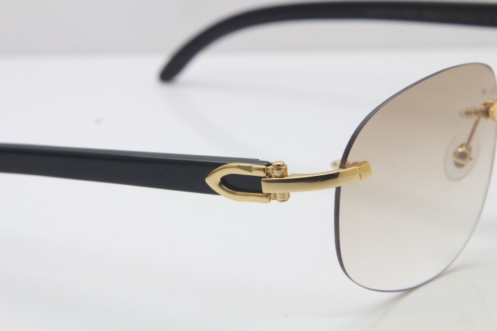 Wholesale High-end brand Cartier T8100928 Rimless Original Black Buffalo Horn Sunglasses in 18K Gold Brown Lens Hot