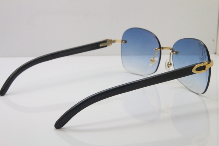 Wholesale High-end brand Carter T8100907 Rimless Original Black Buffalo Horn Sunglasses In Gold Brown Lens