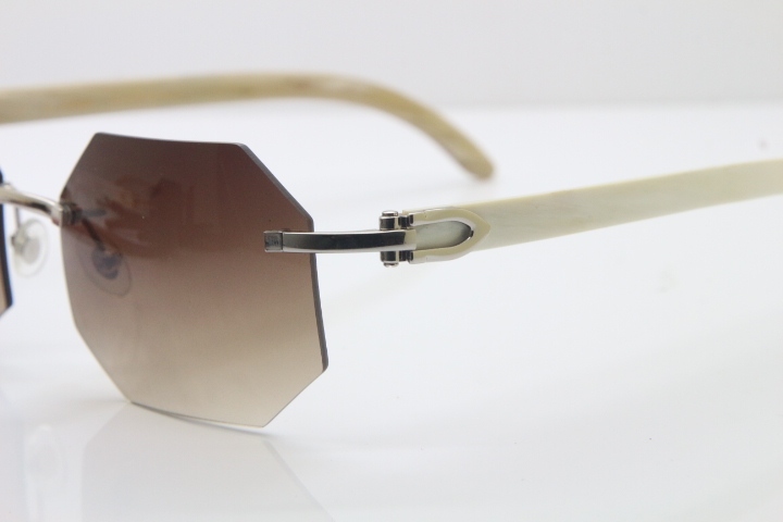 Wholesale High-end brand Carter T8307002 Original Rimless White Genuine Natural Horn Sunglasses in Gold Brown Lens Hot