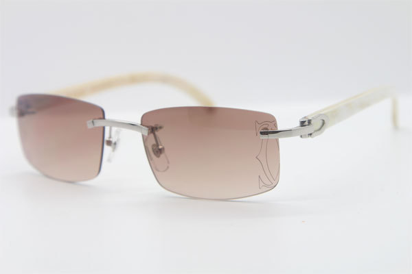 Wholesale High-end brand Cartier Rimless Original White Genuine horn CT3524012A Sunglasses in Gold Brown Lens Size:56 Hot