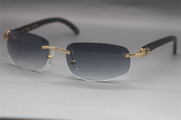 Wholesale High-end brand Cartier Rimless Original Black Buffalo Horn 3524011 Sunglasses In Gold Brown Lens