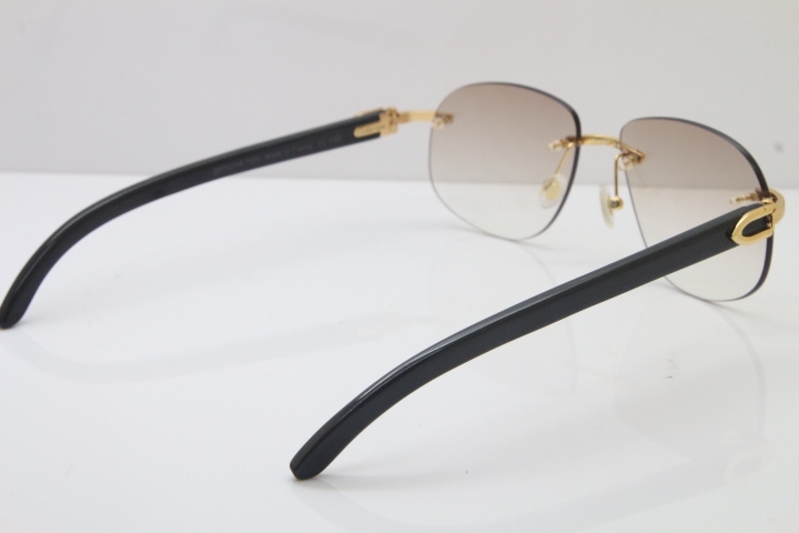 Wholesale High-end brand Cartier T8100928 Rimless Original Black Buffalo Horn Sunglasses in 18K Gold Brown Lens Hot