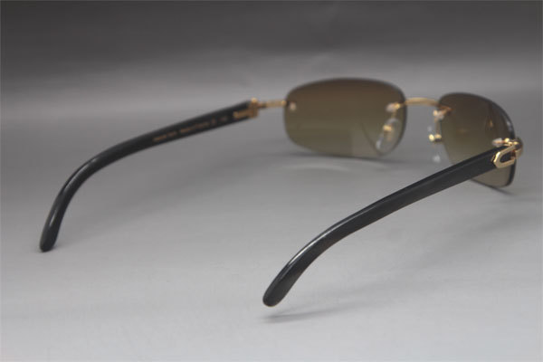 Wholesale High-end brand Cartier Rimless Original Black Buffalo Horn 3524011 Sunglasses In Gold Brown Lens