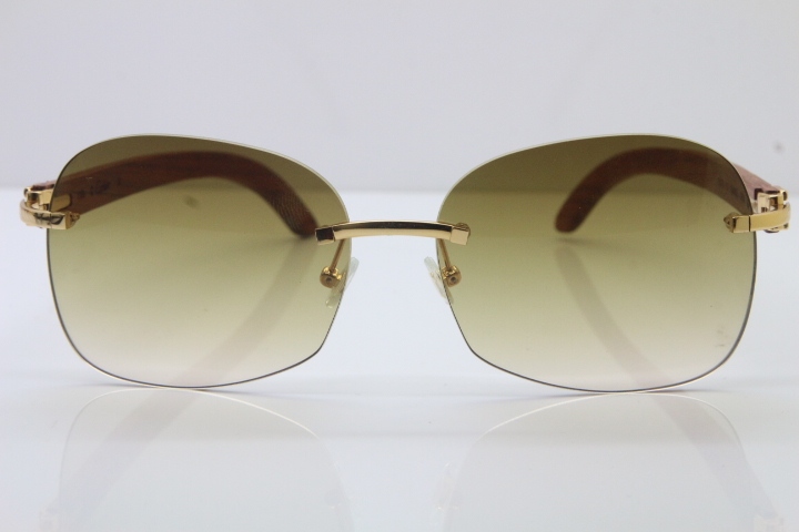 Wholesale High-end brand Carter T8100907 Original Rimless Carved Wood Trimming Lens T8100908 Sunglasses In Gold Brown Lens