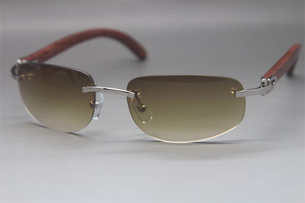 Cartier 3524011 Rimless Carved Wood Trimming Lens Sunglasses in Gold Brown Lens Hot