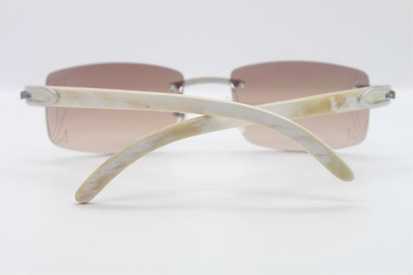 Wholesale High-end brand Cartier Rimless Original White Genuine horn CT3524012A Sunglasses in Gold Brown Lens Size:56 Hot