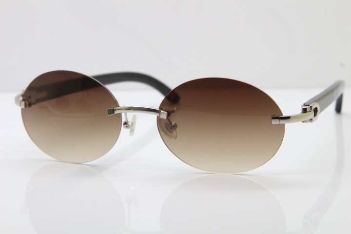 Wholesale High-end brand Carter Original T8307003 Rimless Black Buffalo Horn luxury brand Sunglasses in Gold Brown Lens