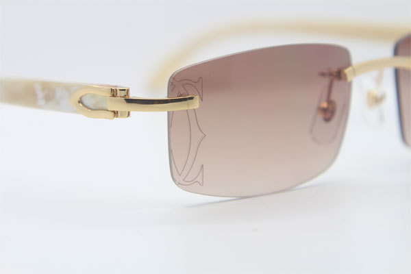 Wholesale High-end brand Cartier Rimless Original White Genuine horn CT3524012A Sunglasses in Gold Brown Lens Size:56 Hot