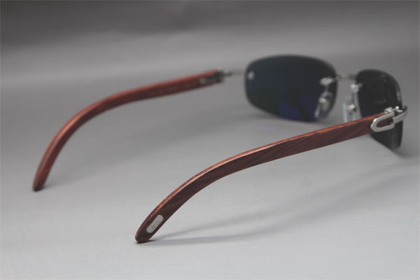 Cartier 3524011 Rimless Carved Wood Trimming Lens Sunglasses in Gold Brown Lens Hot