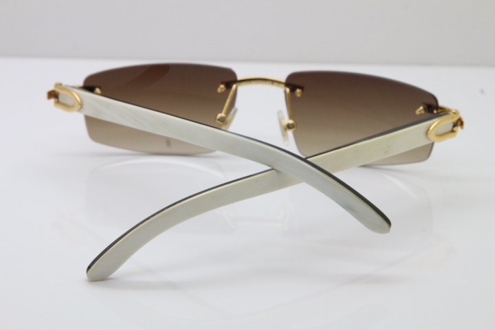 Wholesale High-end brand Carter T8100926 Rimless Black Mix White Buffalo Horn Sunglasses in Gold Brown Lens Hot